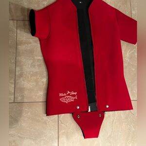 White stag Red Neoprene Wetsuit Jacket with Fish Logo M men’s vintage Gumby suit